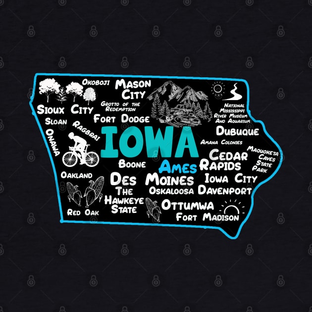 Ames Iowa map Des Moines Sioux City, Mason City, Boone, Davenport, Ottumwa, Fort Madison by BoogieCreates